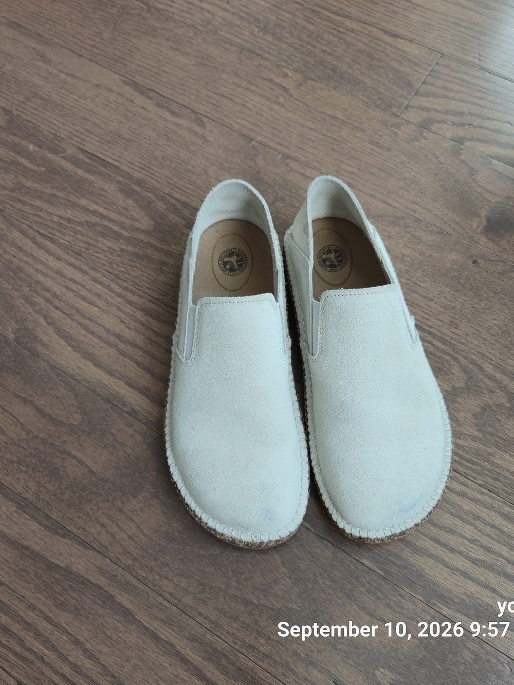 Birkenstock Women's Slip-On Leather Suede Flats in Off-White Size 38 Portugal